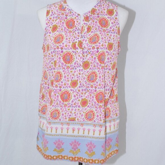 Dalia Womens Small BOHO Top Sleeveless Floral Shirt Oversized Hippie Flowy Pink - Picture 1 of 8